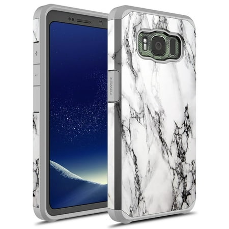 Galaxy S8 Active Case, KAESAR Sleek Slim light weight Hybrid Dual Layer Shockproof Hard Cover Graphic Fashion Cute Colorful Silicone Skin for Samsung Galaxy S8 Active (White Marble)