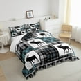 thumbnail image 4 of Farmhouse Decor,Rustic Moose Quilt Full Size,Deer Hunter Comforter Set Teens Adult,Woodland Wildlife Bedding Set Patchwork Duvet Insert Teal Blue Checkered Buffalo Plaid Decor, 4 of 5