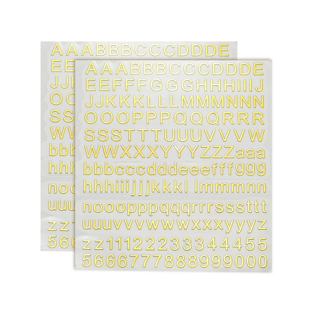 2 Hojas de Calcomanías de Letras 0.28" Calcomanías de Letras Mini 3D Calcomanías de Alfabeto Autoadhesivas de Aleación (Dorado)