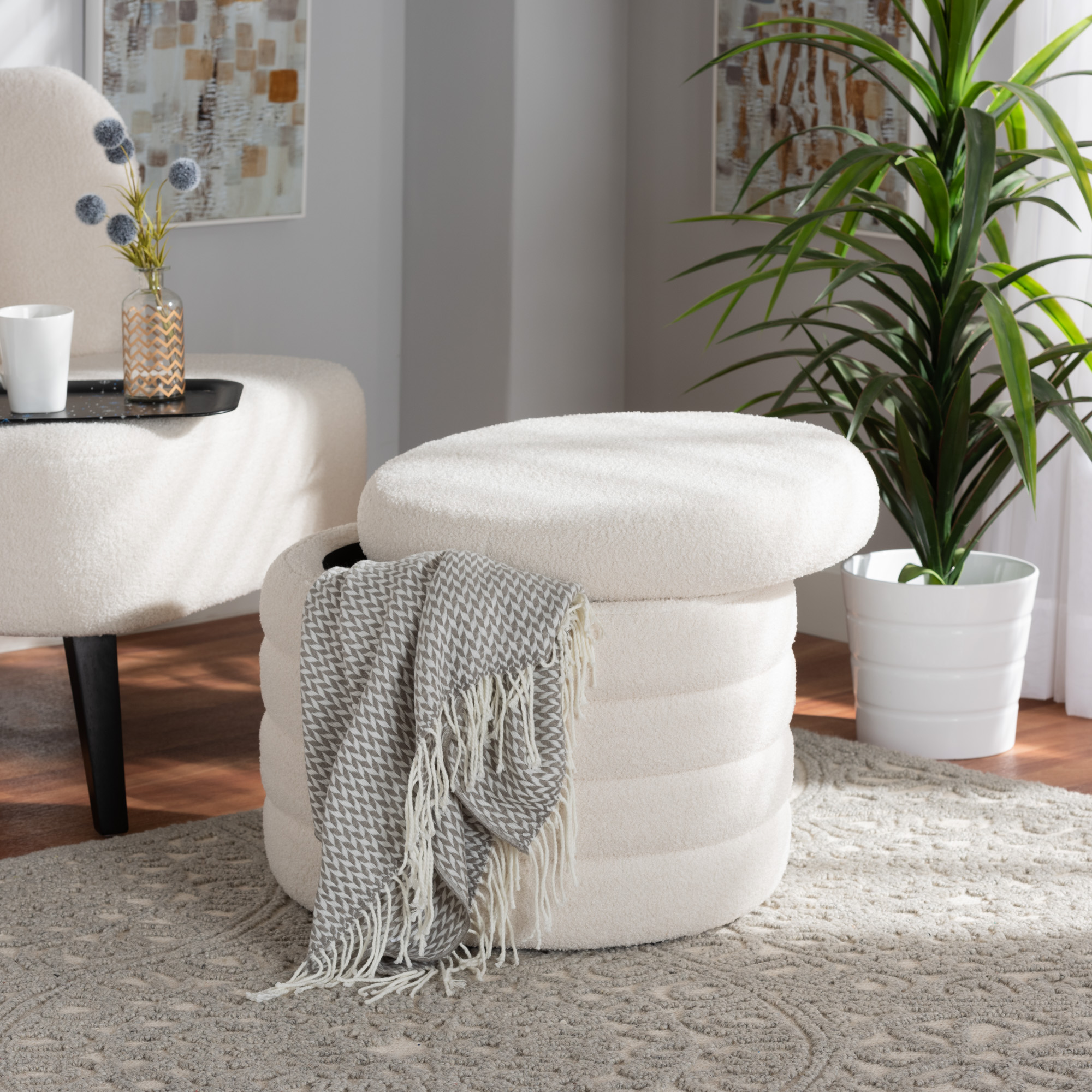 Baxton Studio Tabitha Modern and Contemporary Ivory Boucle Upholstered Storage Ottoman