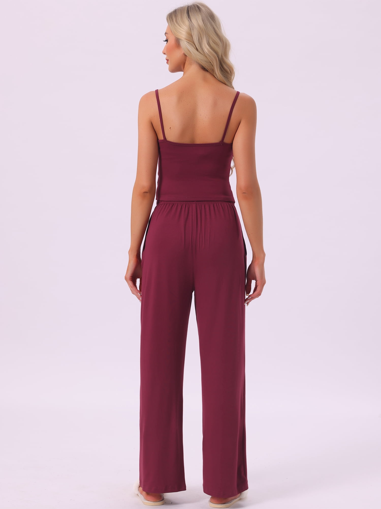 DARING DIVA Women's Pajama Set Cami Jersey Knit Adjustable Spaghetti Strap Pants M Red