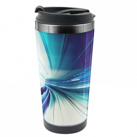 Abstract Travel Mug, Tokyo at Night, Steel Thermal Cup, 16 oz, by (Best Way To Travel In Tokyo)