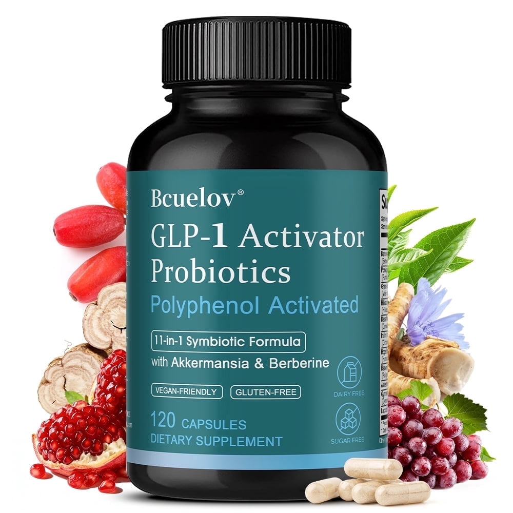 Bcuelov GLP-1 Probiotics, 11-in-1 Probiotic Formula Containing Akkermansia and Berberine, Polyphenol Activated, 120 Capsules