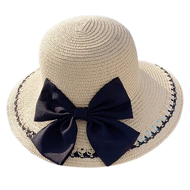 Sombrero de circunferencia de 55-58 cm, sombrero femenino de verano para exteriores, playa, aleros grandes, protector solar, parasol, sombrero de paja con lazo plegable
