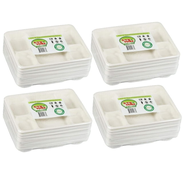 Verka 6 Compartment Portion Control Disposable Tray, 40 Pack (4/CASE)- TOTAL 160 Trays