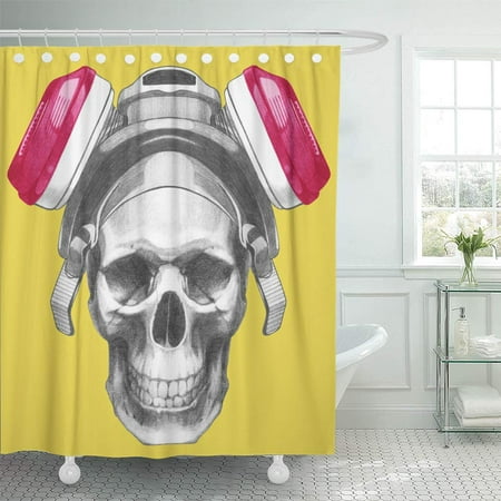 KSADK Anatomy Skull with Gas Mask Hand Drawn Black Bone Chemical Danger Dead Death Drawing Shower Curtain Bath Curtain 66x72 inch