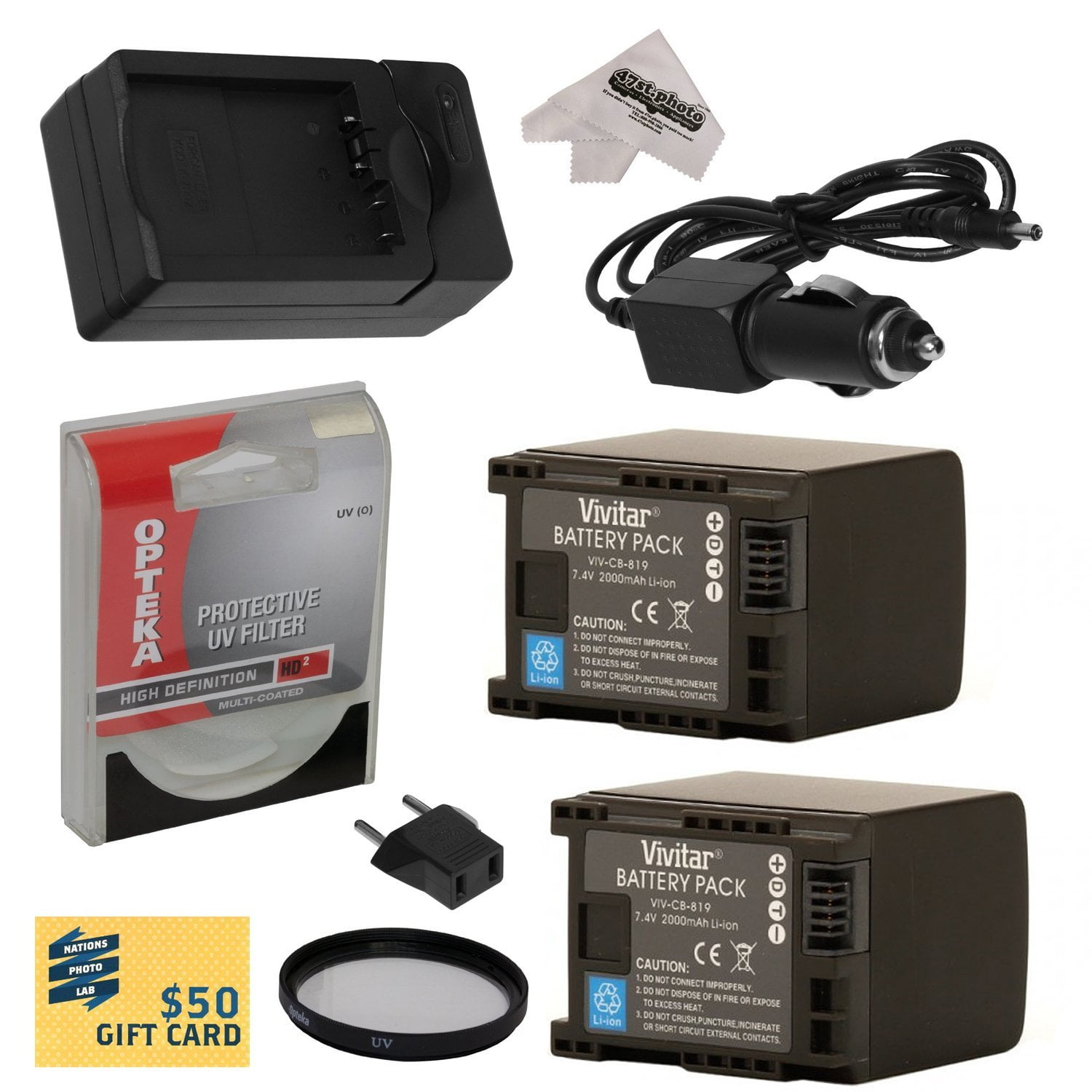 2 BP819 Replacement Battery + Charger for Canon HF M40 M41 M400 HFM40