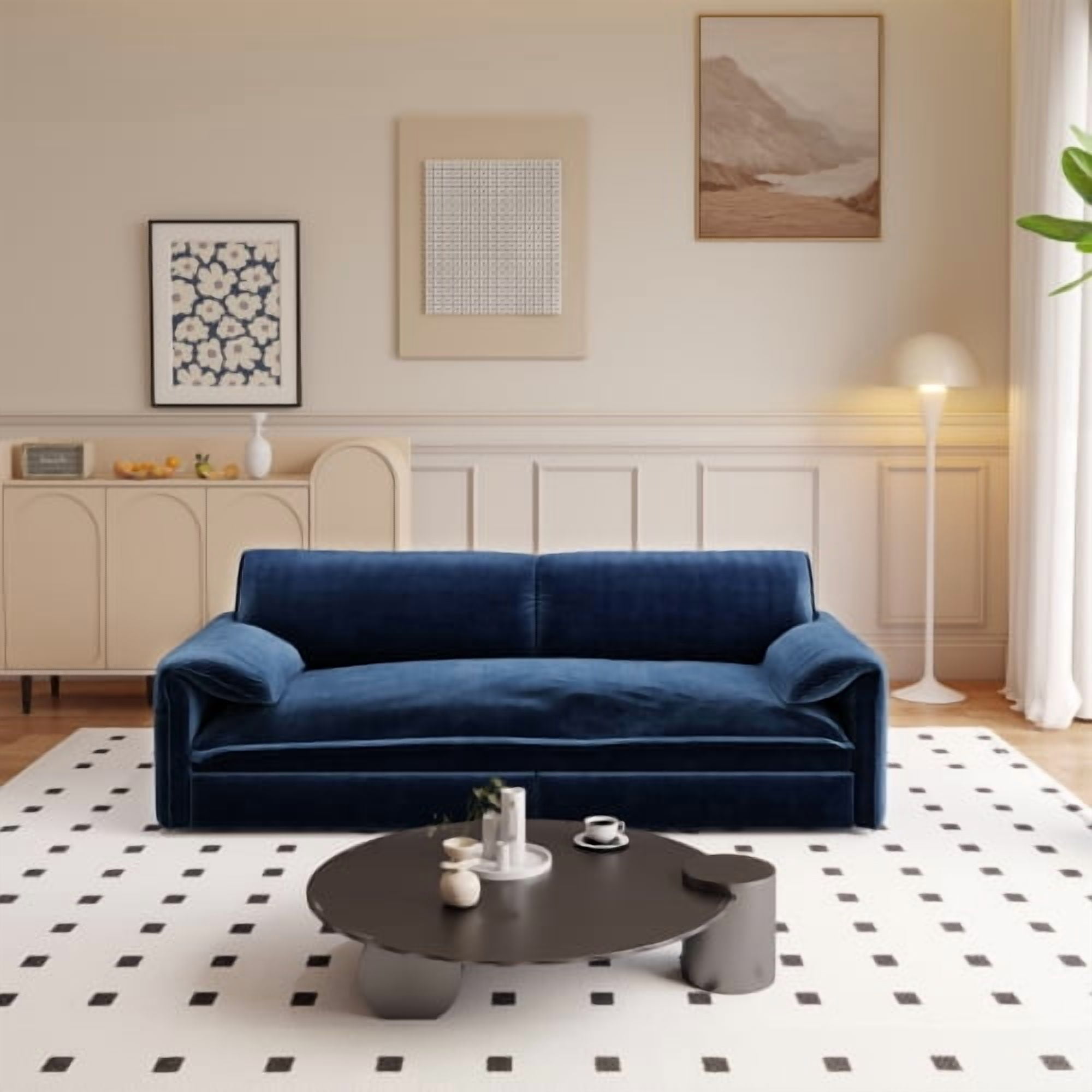 66" Queen Pull Out Sofa Bed, 3-in-1 Convertible Velvet Sleeper Sofa with Side Storage, Loveseat Bed for Living Room, Blue