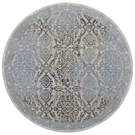 Feizy Katari Transitional Floral & Botanical, Blue/Green/Gray, 8' x 8' Round Rug Sheen Fade Resistant Vintage Distressed Floor Rug for Living room Bedroom