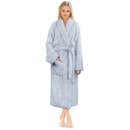 

PAVILIA Premium Womens Plush Soft Robe Fluffy Warm Fleece Sherpa Shaggy Bathrobe (S/M Light Blue)