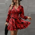 thumbnail image 2 of Sundress, Casual V Neck Long Sleeves Floral Tunic Midi Dress Ruffle Cocktail Party Beach Vacation A Line Dress For Women 2025 Sundresses Semi Formal Dresses Casual Dresses (XXL, Deep Red) ZMTing, 2 of 4
