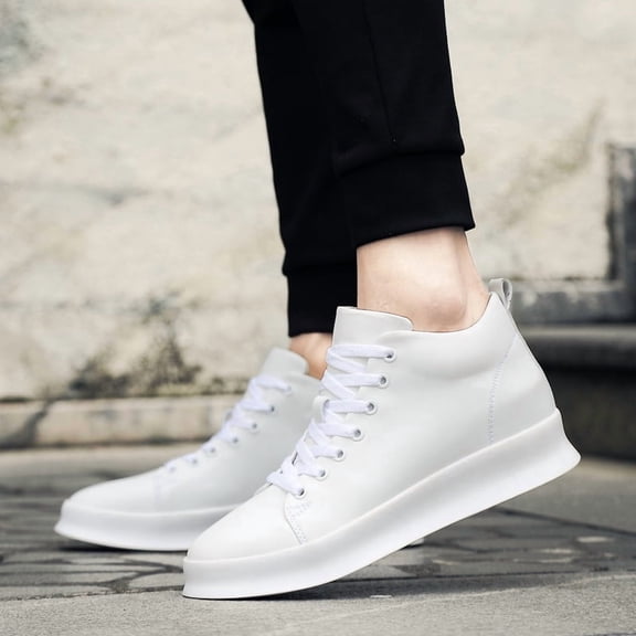 Men's Solid White High-Top Leather Platform Sneakers