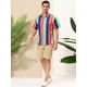 thumbnail image 4 of INSPIRE CHIC Camisa de verano con estampado de rayas arcoíris para hombre, camisas de manga corta con botones rosa multicolor M, 4 of 6