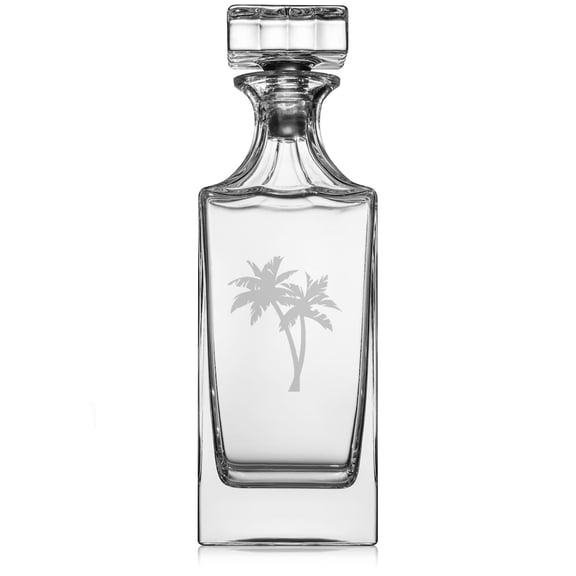 30 oz Glass Whiskey Decanter with Glass Stopper Gift Palm Trees