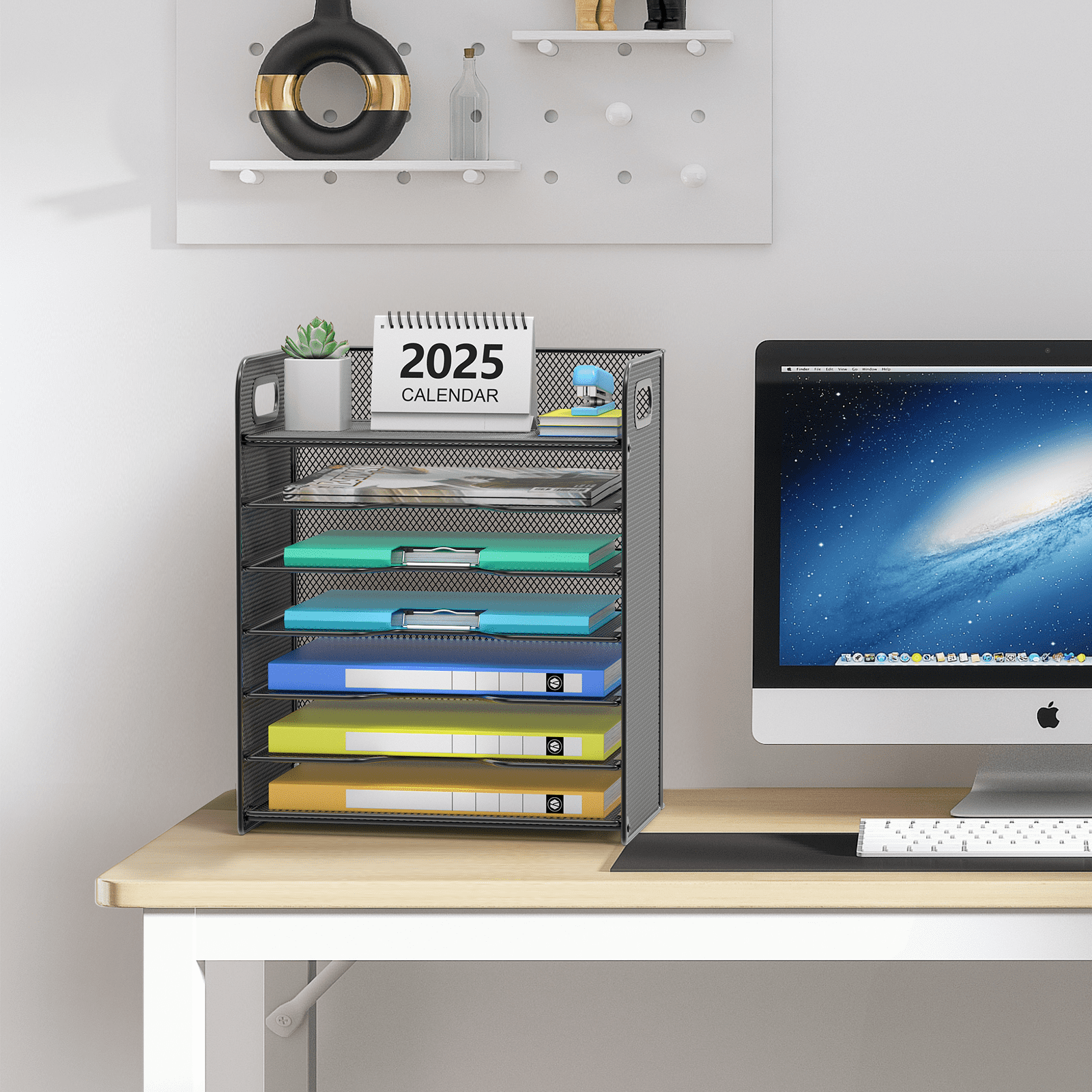 Samstar Desk Organizer with Handle, Paper Organizer Letter Tray File Rack Paper Storage Holder Shelves,7 Tier