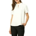 thumbnail image 6 of INSPIRE CHIC Women's Keyhole Short Puff Sleeves Mock Neck Casual Blouses S White, 6 of 8
