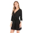 thumbnail image 2 of WBQ Womens Robe Lightweight Kimono Robes with Lace Cuff Short Knit Bathrobe Soft Sleepwear Ladies Loungewear Black XXL, 2 of 4