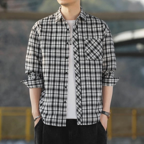 Pejock Men Casual Long Sleeve Button Down Shirt, Soft Acrylic Winter Top with Turn Down Collar, Printed Relaxed Fit Casual Wear, Pocket Design for Cold Weather Daily Use