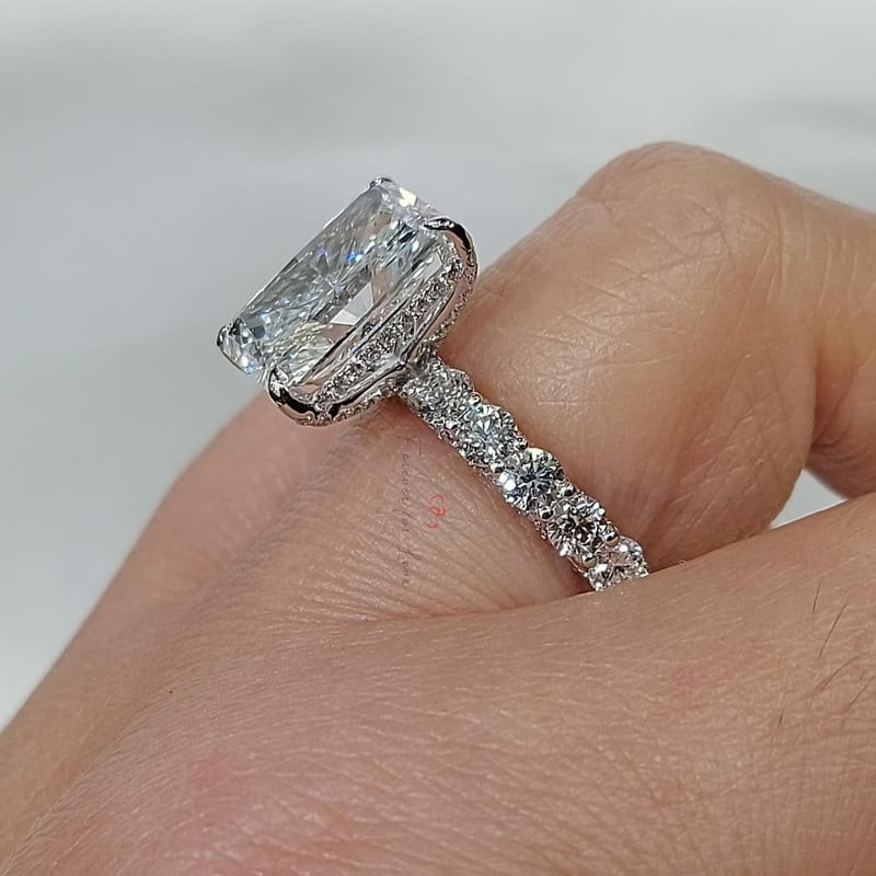 5.50 Ct Radiant Cut Beautiful Solitaire with Accents IGI Certified Lab Grown Diamond Engagement Ring for Ladies Solid 10k White Gold Size 7 by Diamond-Capitals