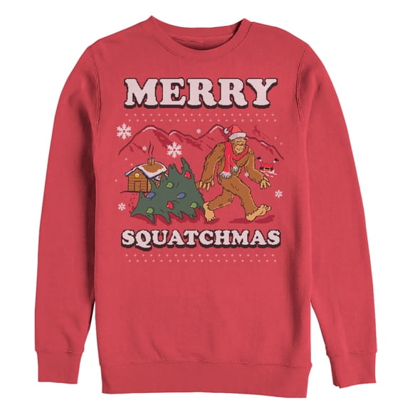 Men's Lost Gods Merry Christmas Big Foot Cartoon  Sweatshirt Red Small