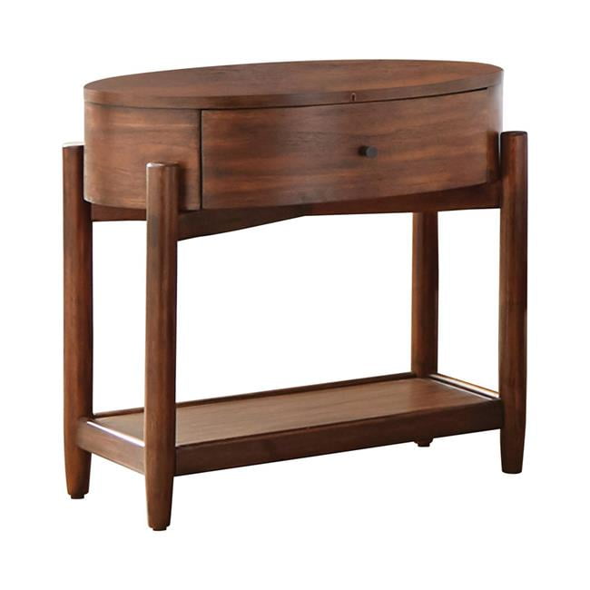Benjara BM215768 Single Drawer Oval Shaped Wooden Nightstand with Open Bottom Shelf, Brown 26.