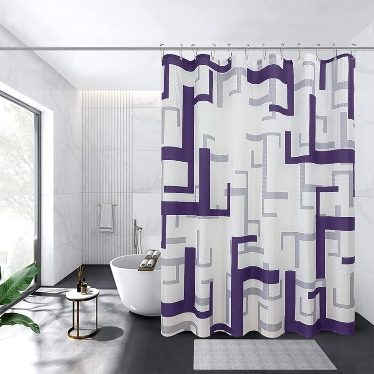 Purple Shower Curtain for Black Girl Bathroom Set with Hooks, Mid Century  Modern Shower Curtain for Hotel, Geometric Shower Curtain for Bath Decor