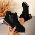 thumbnail image 4 of Ankle Boots for Women 2025 Fashion Casual Suede Round Toe Chunky Low Heel Slip on Chelsea Booties Winter Fall Shoes Black Size 7.5, 4 of 8