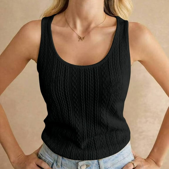 Jjayotai No Boundaries Tank Tops, Womens Ribbed Workout Tank Tops, Athletic Tank Tops, Slim Fit Yoga Tops, Summer Scroop Neck Sleeveless Shirts Casual Loose Knit Cami Black~ XS