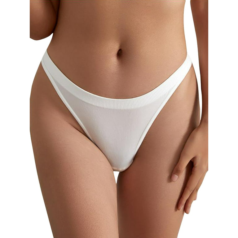 Capreze Ladies Panties Seamless Underwear No Show Thongs Comfy Bikini Briefs  Solid Color Lingerie White L 