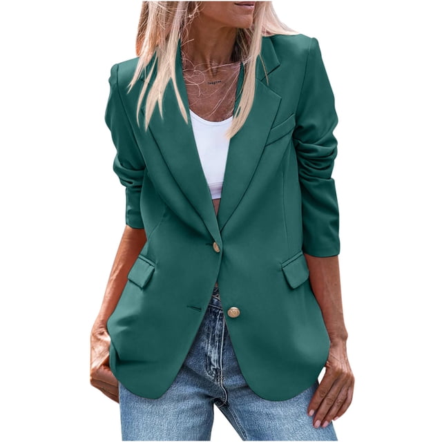 Erwazi Women's Fall Casual Blazers Long Sleeve Lapel Open Front Button Work Blazer Jackets with Pockets