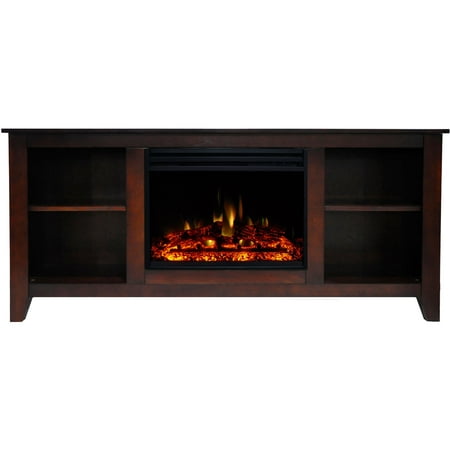 Cambridge Santa Monica Electric Fireplace Heater with 63-In. Mahogany TV Stand, Enhanced Log Display, Multi-Color Flames, and