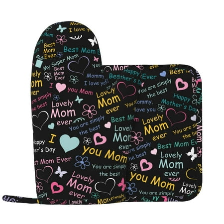 

I love you Mom Oven Mitts and Pot Holders Sets with 1 Non-Slip Left Silicone Oven Mitts and 1 Heatproof Insulated Hot Pads for Kitchen Use in Cooking Baking Grilling