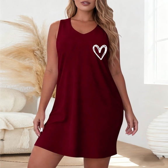 Blmnix Cotton Nightgowns Womens Nightgowns & Sleepshirts Valentine Sleep Tanks Night Shirts Above-the-Knee Red Sleeveless Crew Neck Lace Nightgown,L