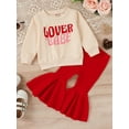 thumbnail image 2 of Lieserram Toddler Girls Autumn 2PCS Clothes Long Sleeve O Neck Letter Print Pullover + Red Flared Pants 6M--4Y, 2 of 9