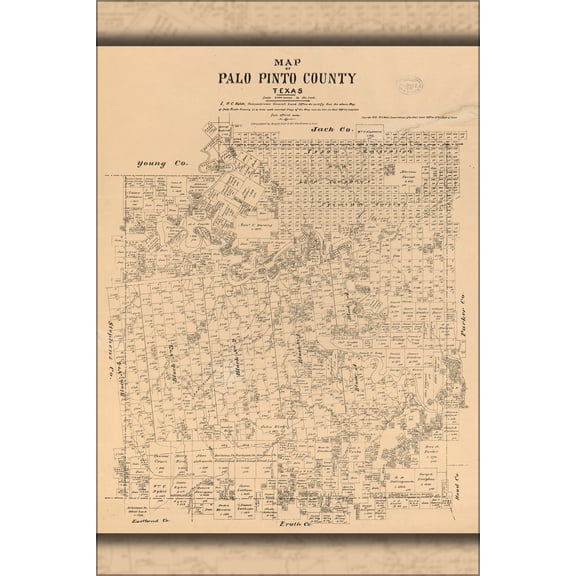 24"x36" Gallery Poster, Map of Palo Pinto County, Texas 1879