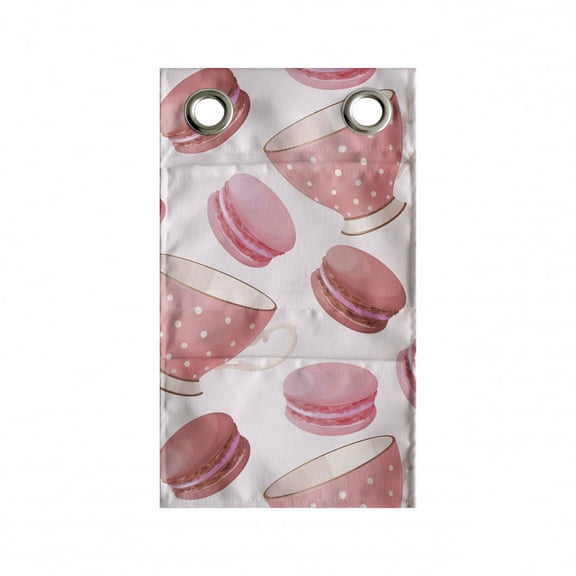 Teatime Hanging Pocket Organizer, Classic Vintage Tea Cups with Polka Dots and Macarons Pastry French Dessert, Printed Polyester Storage Bag with Pockets, 9" x 16", Pale Pink Coral