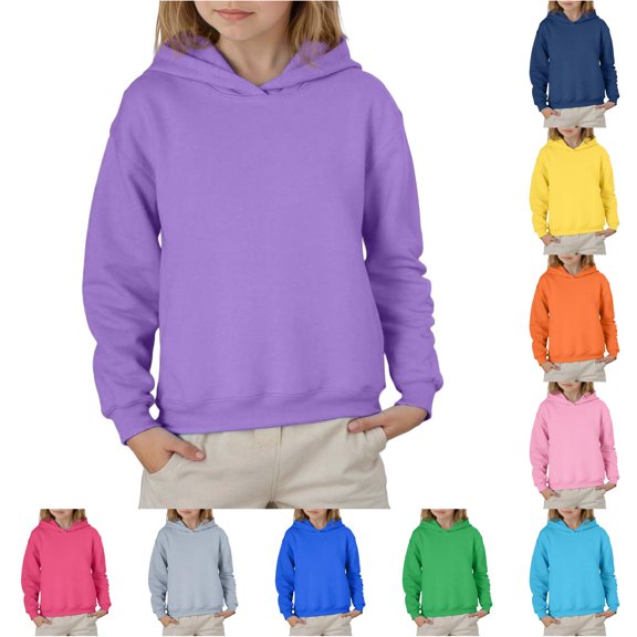 RMGVDSD Hoodies for Girls Long Sleeve Solid Color Hooded Sweatshirt Pullover Tops for Kids and Tweens Casual Hoodie Comfortable Wear Fashion Clothes 10-11 Years
