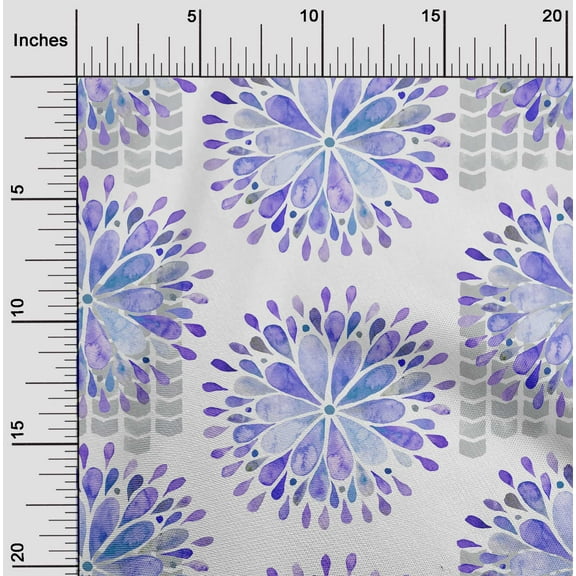 oneOone Cotton Jersey Purplish Blue Fabric Mandala Watercolor Sewing Material Print Fabric By The Yard 58 Inch Wide