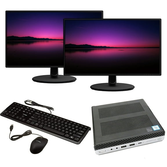 Restored HP EliteDesk 800 G3 Micro Desktop Computer Intel Core i5-6500T 2.5GHz 8GB RAM 256GB SSD Keyboard and Mouse Wi-Fi Dual 22" LCD Monitors Windows 10 Pro PC (Refurbished)
