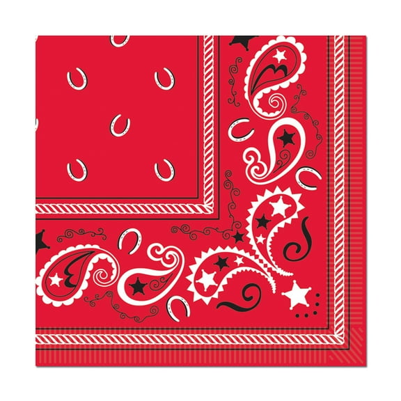 Beistle 5" x 5" Bandana Beverage Napkins; Red 64/Pack 58159