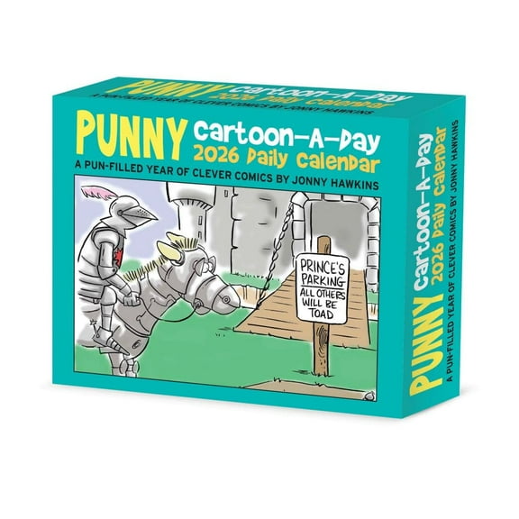Willow Creek Press, Punny Cartoon A Day 2026 Desk Calendar, 6.18'' X 5.43'', Daily Calendar with Adhesive Binding
