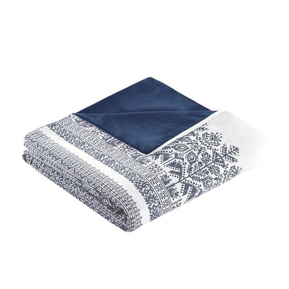 Izzovium Full/Queen 3-Piece Chenille Tufted Duvet Cover Set, Cotton Farmhouse Bedding in Navy/White