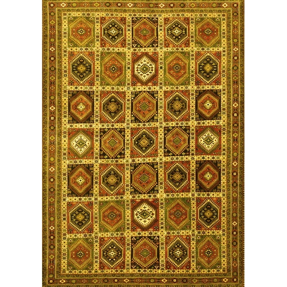 Ahgly Company Machine Washable Indoor Rectangle Persian Yellow Traditional Area Rugs, 5' x 8'