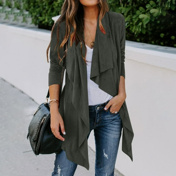 Gamivast Women Open Front Cardigan Lightweight Drape Long Sleeve Asymmetrical Hem Sweater Casual Solid Color Comfy Soft Outerwear 2025 Fall Fashion Trends