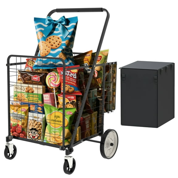 Folding Shopping Cart,Large Capacity Grocery Cart,Folding Utility Shpping Cartwith Swivel Wheels for Groceries, Laundry, Pantry, Garage