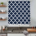 thumbnail image 5 of Navy Blue Morocco Pattern Sheer Curtains 45 Inches Long, White Moroccan Geometric Art Light Filering Curtains, Breathable Simi Curtain Privacy Drapes for Kitchen Bathroom Small Window Treatment, 5 of 9