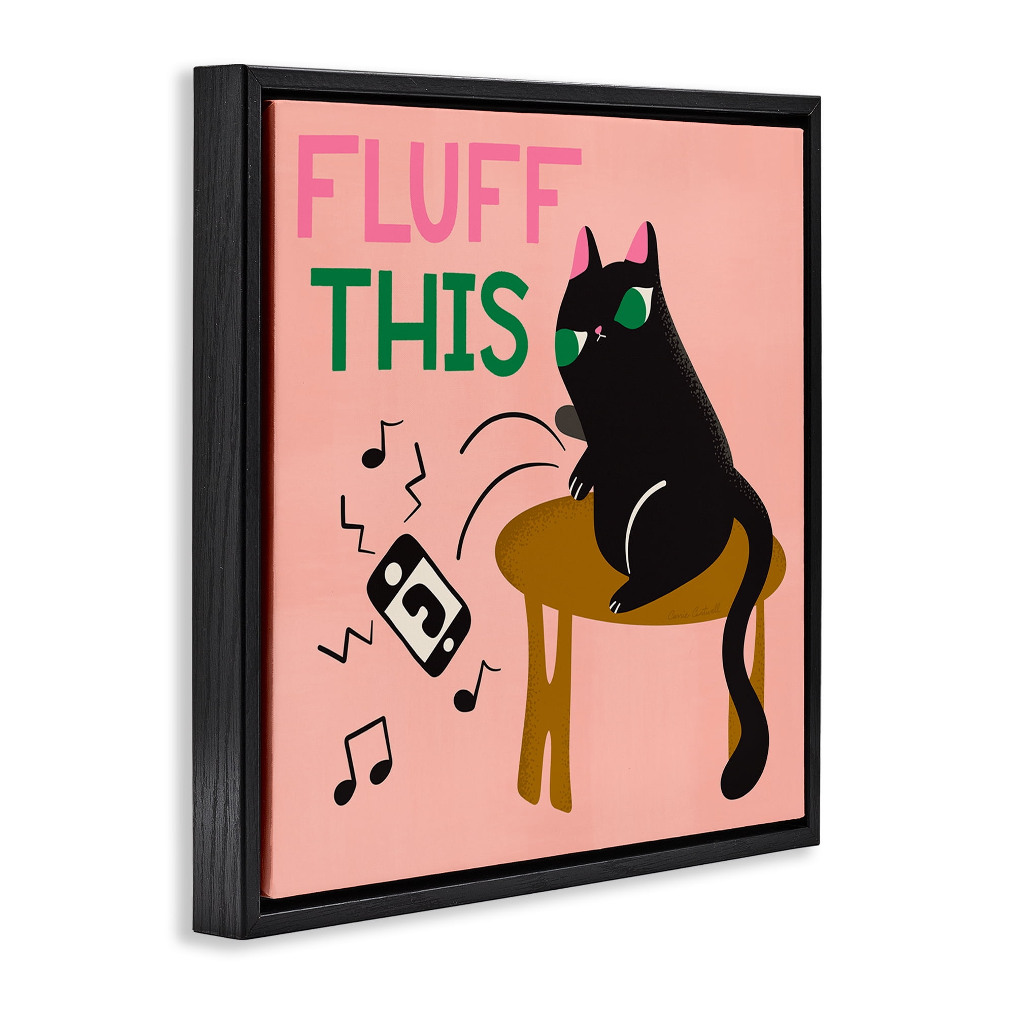 Stupell Industries Fluff This Angry Cat Animals & Insects Painting Black Floater Framed Canvas Art Print Wall Art, 18 x 18