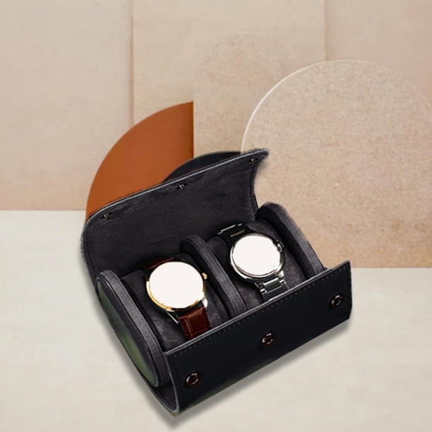 Estuche de viaje con 2 ranuras para reloj, organizador de cuero PU, estuche de almacenamiento para joyería Negro Hugo Estuche de viaje para reloj