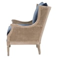 thumbnail image 3 of Wooden Cane Frame Club Chair with Padded Seat, Blue and Brown, 3 of 5