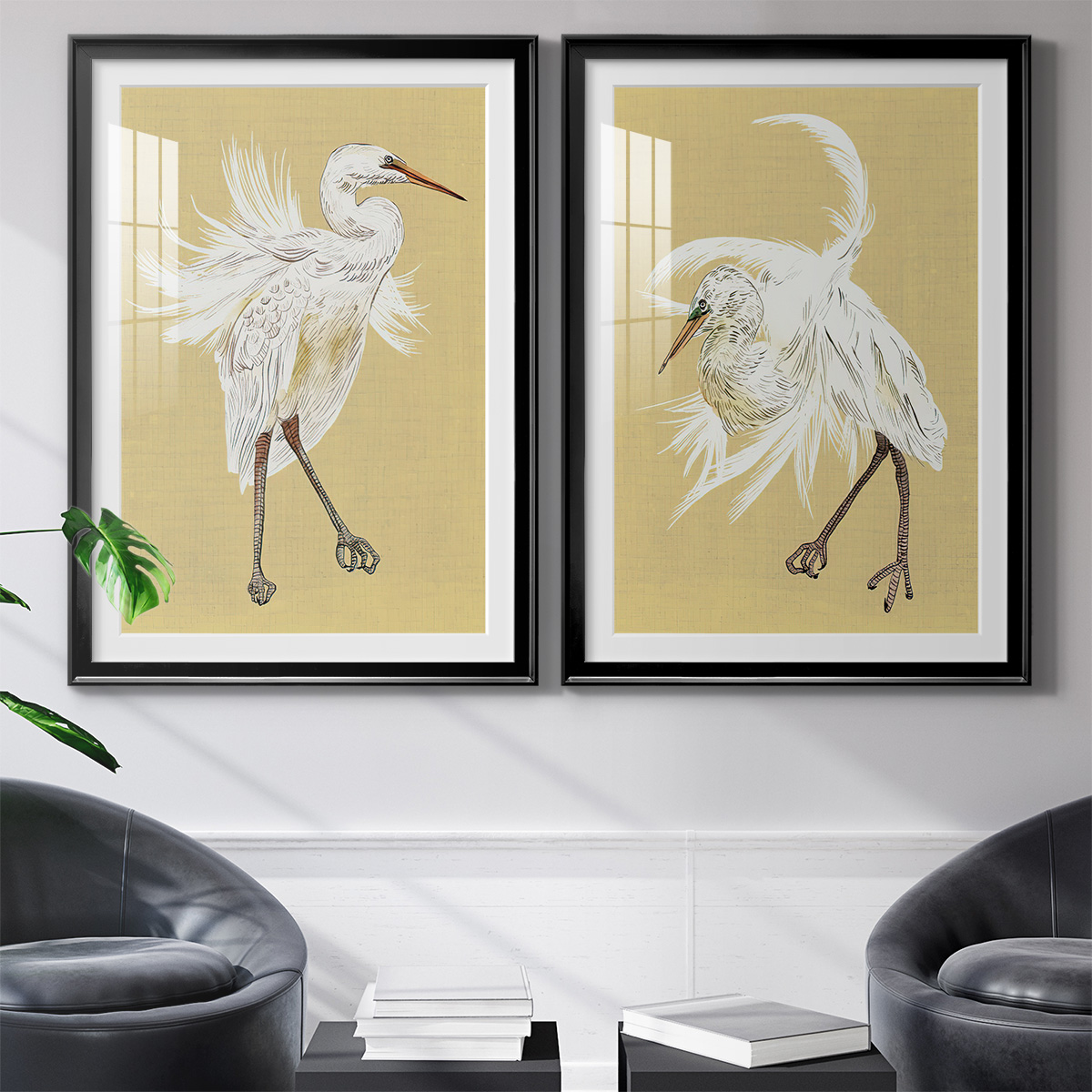 Wexford Home Heron Plumage V Premium Framed Print, 18.5" x 24.5" - Ready to Hang, Black (Set of 2)
